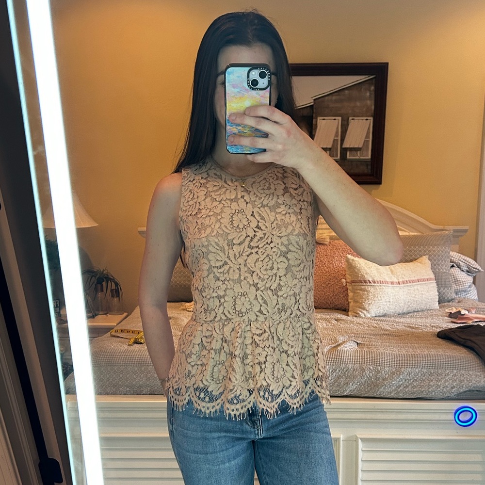 J Crew Lace Peplum Top